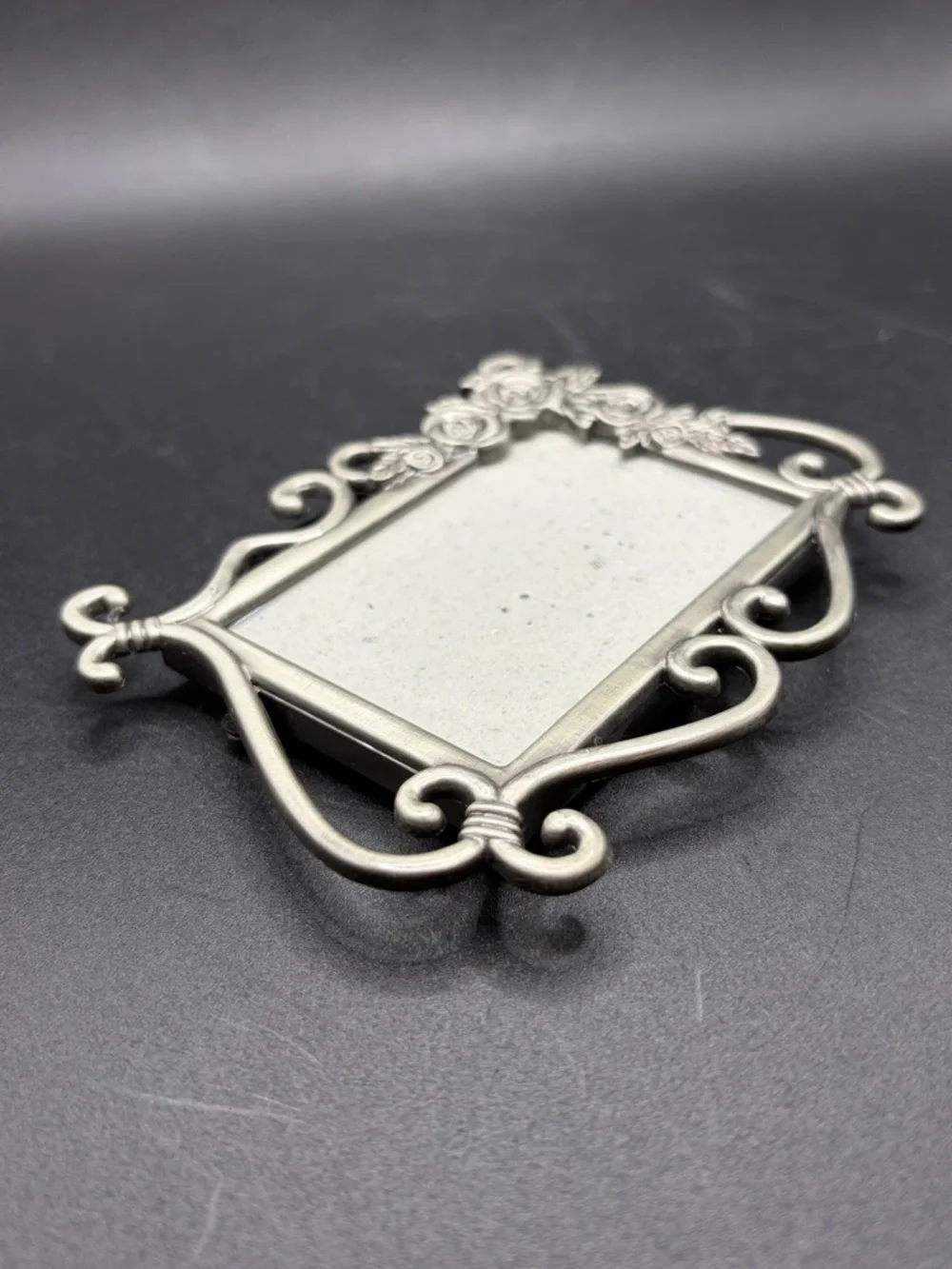 Vintage Rose Floral Silver Tn Metal Whimsigoth Picture Frame Photograph Display